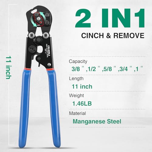 2 IN 1 Ratchet Pex Crimping Tool Cinch and Remove Combo Function Pex Pipe Crimp Tool from 3/8" to 1" Pex Crimper with Pex Cutter and Stainless Steel Pex Clamps 1/2" 25PCS, 3/4" 10PCS in Plastic Box - style: 2pcs Pex Tool Kit with Box