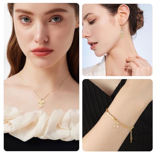 FASHEWELRY Golden Bow Connector Charms Bulk, Christmas Bowknot Link Charms, Infinity Links Geometric Hollow Bezel Pendants for Earring Bracelet Necklace Keychains Jewelry Making - color: Golden, 5 Styles