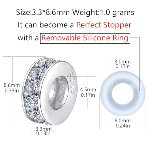 Clip Stopper Charms Sterling Silver Rondelle Spacer Bead Charm Stopper Charm for Pandora Charm Bracelets - color: White（1pcs）
