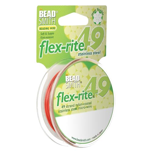 The Beadsmith Flex-Rite Beading Wire - 49-Strand Nylon-Coated Stainless-Steel Wire, 0.018" (0.45 mm) Dia, Orange, 30 ft Spool, Durable Necklace & Bracelet String, for Jewelry Making Supplies - color: Orange, size: .018” Dia - 30 ft