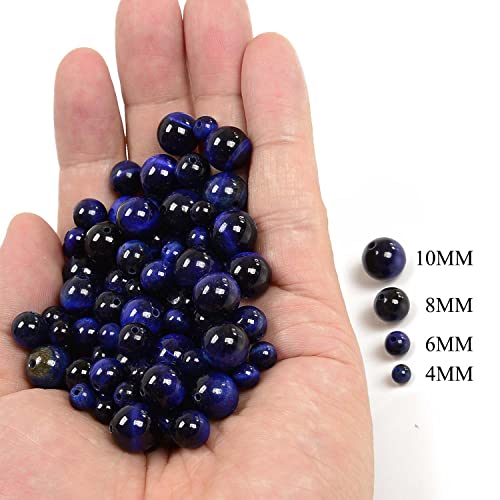 NCB 100pcs Original Natural Stone Beads Gemstone Round Loose Beads 6mm 8mm 10mm (Sapphire Tiger's Eye, 6mm 100Beads) - color: Sapphire Tiger's Eye, size: 6mm 100beads