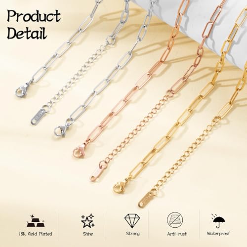 HUISUYTON 10 PCS Charm Bracelet Chain, 18K Gold Charm Bracelet Kit, 6.3Inch Paperclip Chain Bracelets, Chain Bracelet for Jewelry Making, Adjustable Jewelry Charm for Crafting and Gifting - color: Gold+Silver
