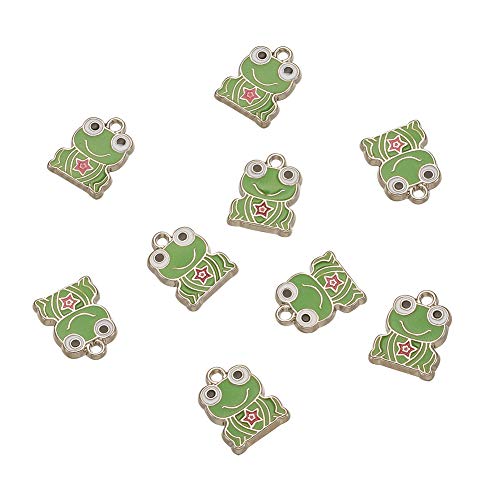 Craftdady Enamel Dangle Charms Pendant Food Animal Flower Cute Charms Colorful Metal Fruit Pendants Hang Ornament for Craft Bracelet Necklace Earring Key Chains Jewelry Making - color: Green Frog