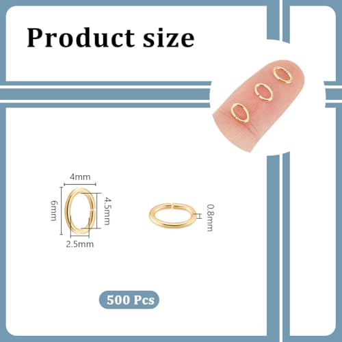 UNICRAFTALE 500Pcs 18K Gold Plated Oval Jump Rings 304 Stainless Steel 6mm Long Golden Rings for Jewelry Making DIY Craft Earring Bracelet Pendant Choker - size: 4mm