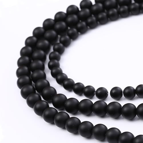 Frosted Black Glass Stone Beads for Jewelry Making Gemstone Round Crystal Bracelet Necklace 1 Strand 15.5inch 50PCS 8MM - color: Frosted Black Glass, size: 8MM