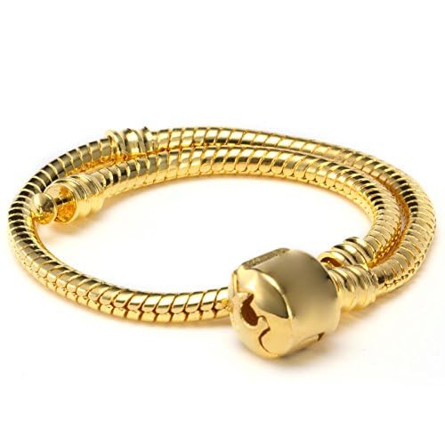 RUBYCA 5pcs 7.1" Gold Color Clasp European Snake Chain Charm Bracelet fit Charm Beads DIY - color: Gold, size: 18 CM