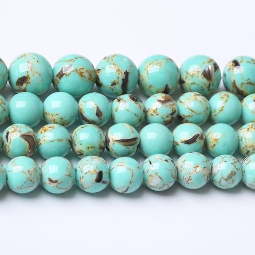 Gold Wire Turquoisee Stone Beads for Jewelry Making Gemstone Round Crystal Bracelet Necklace 1 Strand 15.5inch 31PCS 12MM - color: Gold Wire Turquoisee, size: 12MM