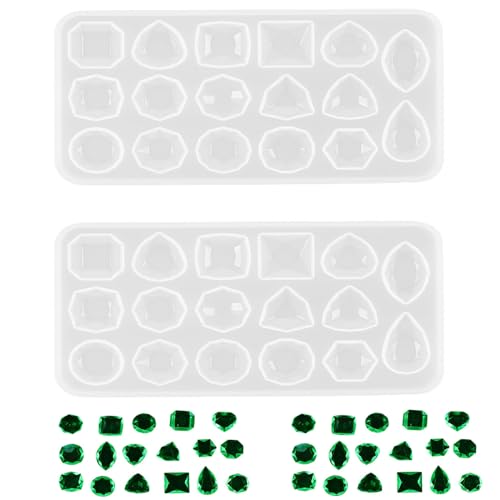 2 Pcs Faceted Gemstone Silicone Mold,Gem Jewelry Casting Mold,Resin Jewelry Casting Molds for Making Earrings Jewelry Making Crafting Projects - color: mix