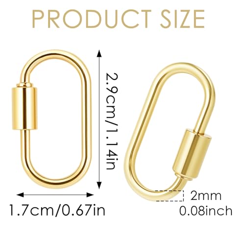 10pcs Screw Carabiner Lock Charms, Silver Necklace Lock Clip Keychain Clip Hook Metal Oval Keyring Holder Clasp for DIY Necklace Bracelets Jewelry Making, 2.5x1.5cm - color: Gold