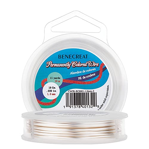 BENECREAT 18 Gauge Tarnish Resistant Copper Wire Silver Jewelry Beading Wire for Bracelet Necklace Jewelry Making, 33-Feet/11-Yard - color: Silver, size: 18-Gauge(33-Feet/11-Yard)