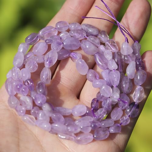 Natural Stone Beads 6-8mm Lilac Amethyst Oval Irregular Freeform Tumbled Loose Gemstone Beads for Jewelry Making 15 Inch Strand 50-55 Pcs - color: Lilac Amethyst -1 strand15”-approx. 55 beads