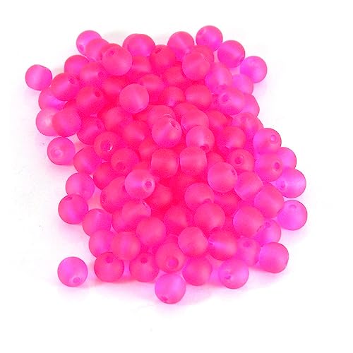 100 Matte Frosted Translucent 6mm x 5mm Round Loose Glass Jewelry Spacer Beads with 1.2mm Hole in Many Colors (Fuchsia Pink) - color: Fuchsia Pink