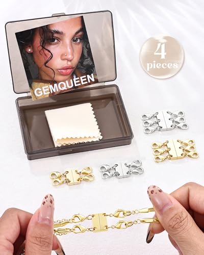 GEMQUEEN Magnetic Necklace Clasps and Closures with Double Lobster Clasp : 14K & White Gold Plated Magnet Jewelry Layering Clasps for Necklaces Multi Magnets Bracelet Helper Necklace Extenders 4PCS - color: 14K & White Gold Plated -4PCS