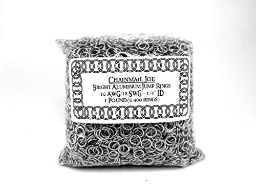 1 Pound Bright Aluminum Chainmail Jump Rings 18G 1/4" ID (6400+ Rings!) - size: 18SWG 1/4" ID
