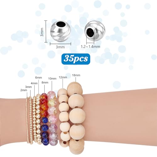 PH PandaHall 35pcs 925 Sterling Silver Spacer Bead, 3mm Small Round Infinite Pattern Beads Textured Metal Beads for DIY Jewelry Earrings Bracelets Necklace Crafts Making