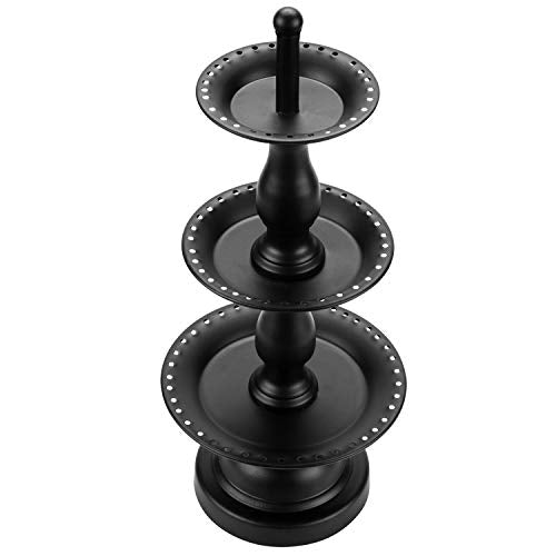 MyGift Earring Storage Rack Organizer, Metal Jewelry Tree, Necklace and Bracelet Hanger with Wooden Ring Tray Trinket Holder - Holds 68 Pairs of Earrings (Black-3-Tier) - color: Black-3-Tier