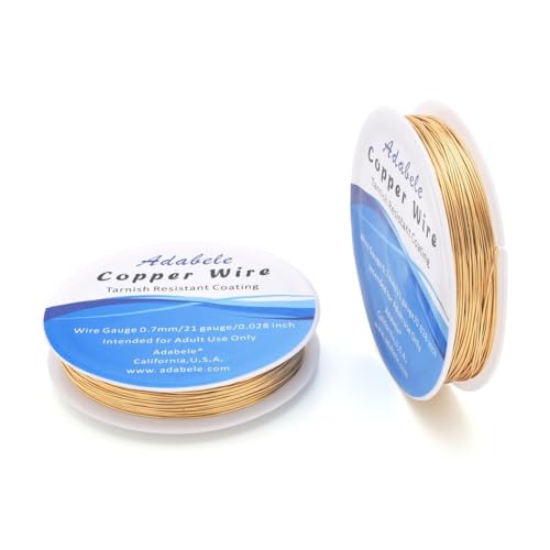 Adabele 82 Feet Premium Tarnish Resistant Round Jewelry Wire Copper Beading Wire Spool Bulk (0.7mm/21 Gauge) 18K Gold Plated for DIY Craft Jewelry Making BF286-7 - color: 18K Yellow Gold/Light Gold, size: 0.7mm (21 Gauge) wire - 1 Roll