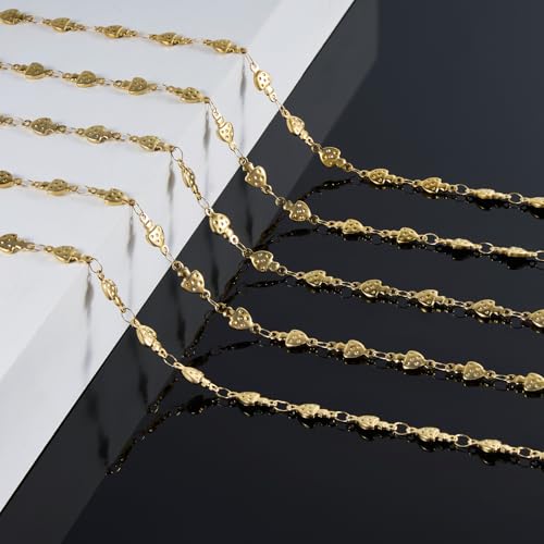 KYUNHOO 13 Feet Stainless Steel Chains Bulk on Spool Gold Plated Chain for Jewelry Making with Lobster Clasps and Jump Rings for Necklace Jewelry Crafts DIY - color: Mushroom Gold