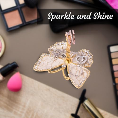 Matashi Butterfly Jewelry Holder for Women, Enamel - Gold Plated Jewelry Stand Organizer Ring Holder w/Crystals, Gift for Mom on Christmas, Mother’s Day, Birthday, Anniversary, Valentine’s Day, White - color: White