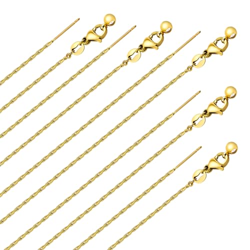 GTVOODX 10pcs Gold Plated Adjustable Thin Necklace Chains Bulk for Jewelry Making Stainless Steel 0.75mm Rectangle Cable Chains with Adjust Clasp for Women - color: Gold Rectangle Cable