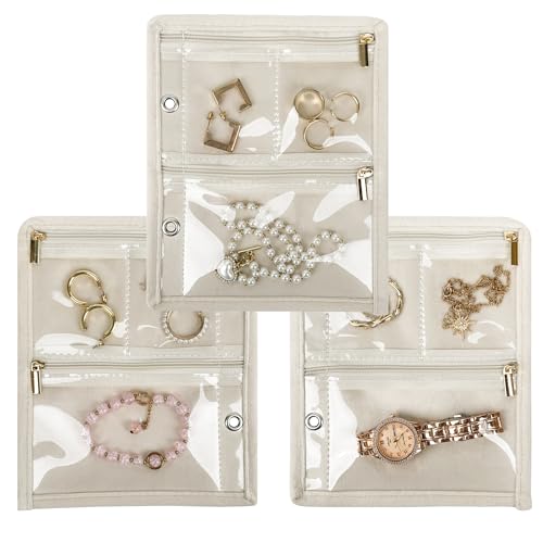 Travel Jewelry Organizer Case, Jewelry Bags Jewelry Storage Book Binder with Clear Zipper Velvet Pouch for Traveling,Earrings, Rings, Necklace, Bracelet (Inner Pages,Beige,3 PCS) - color: Inner Pages,Beige,3 PCS