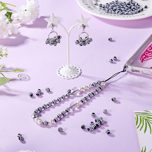 Cheriswelry 100pcs Round Black White Striped Acrylic Beads 6x5mm Chunky Ball Zebra Lined Striped Bubblegum Gumball Bead Spacers for DIY Jewelry Making Supplies Women Girl - color: Round-Black White, size: 6mm