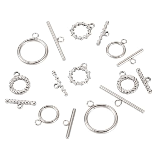 12 Sets OT Toggle Clasps Stainless Steel Toggle Jewelry Clasps T-Bar Closure Clasp Fastener IQ End Connectors for DIY Necklace Bracelet Jewelry Making - color: Stainless Steel-OT Clasp