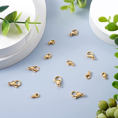 Pandahall 100Pcs Stainless Steel Lobster Claw Clasps Real 24K Gold Plated Jewelry Clasps 15x9x4mm Gold Filled Clasps for Bracelet Necklace Jewelry Making