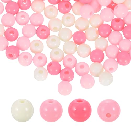 HARFINGTON 200pcs Cream Pink Acrylic Round Beads 6mm Dia 1.9mm Hole Plastic Resin Smooth Balls Loose Bead for Jewelry Making Bracelets Necklace Earrings DIY - color: Cream Pink, size: 6mm