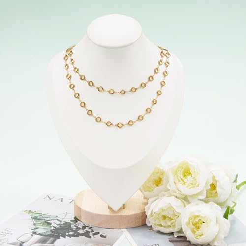 KYUNHOO 13FT/4M Hollow Circle Chains for Jewelry Making Gold Plated Stainless Steel Jewelry Chain Roll with Clasps for Bracelet Necklace DIY - color: Circle Gold