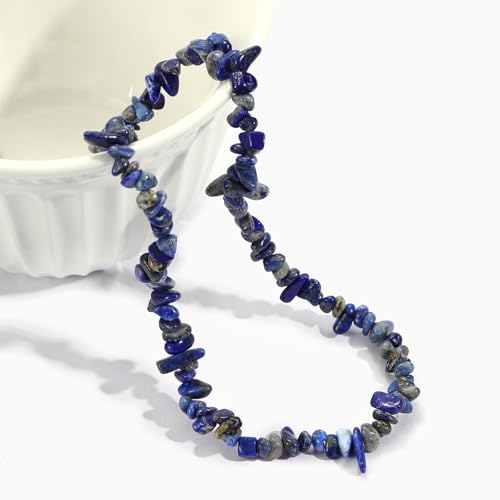 Raw Crystal Necklaces for Women 5-8mm Handmade Natural Stone Necklace Beaded Choker Necklace Healing Crystal Necklace Gemstone Necklace Raw Crystal Beaded Necklace for Her - style: Lapis Lazuli