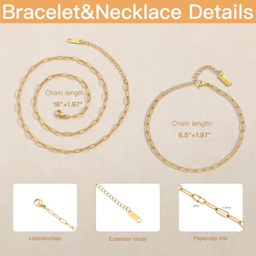 20 PCS Paperclip Chain Bracelet Necklace Kit Stainless Steel Charm Bulk Chains with Extender for DIY Jewelry Making Supplies Accessories (Gold + Steel - color: 3x7.5mm Gold Silver