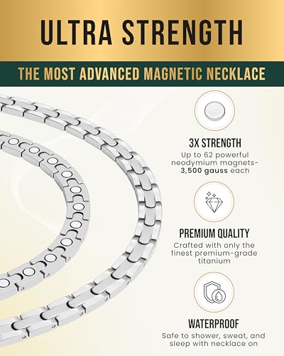 MagnetRX Titanium Magnetic Necklace – Ultra Strength Magnetic Necklaces for Men & Women – Effective Titanium Necklace with 55 Magnets (Silver, 20 Inches) - color: Silver, size: 20 Inch (Pack of 1)