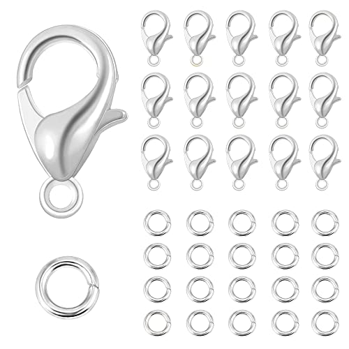 Lobster Clasps for Jewelry Making, 150pcs 9mm Lobster Claw Clasps with Open Jump Rings Necklace Bracelet Extender 14K Gold Claps for DIY Jewelry Repair(Silver) - color: Silver
