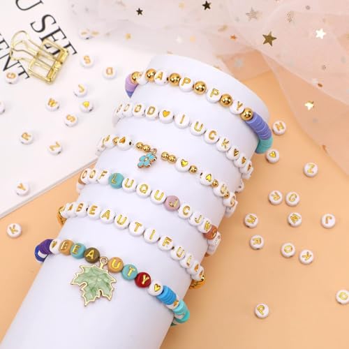 600pcs Acrylic Letter Beads Alphabet Pink Letters White Round Bead, 4x7mm, for Friendship Bracelets and Gifts Souvenir Jewelry Making - color: Pink Letter White Bead