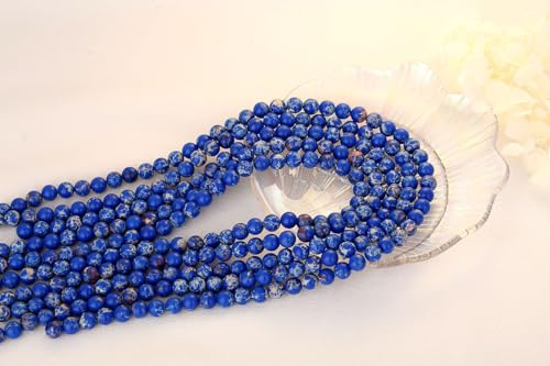 QINJIEJIE 60PCS Lapis Lazuli Imperial Jasper Beads 8mm Stone Beads Round Loose Gemstone Bead for Bracelet Beading Crystal Jewelry Making DIY Necklace Earrings 0.32" - color: Lapis lazuli Imperial Jasper, size: 60PCS