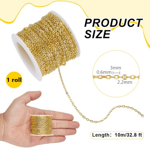 PH PandaHall 33 ft Necklace Chains 2.2mm Golden Iron Cross Chains Link Flat O-Shaped Cable Chains Craft Jewelry Chain for DIY Necklace Bracelet Jewelry Making Valentine, 3x2.2x0.6mm - color: Golden-3x2.2x0.6mm, size: 3x2.2x0.6mm