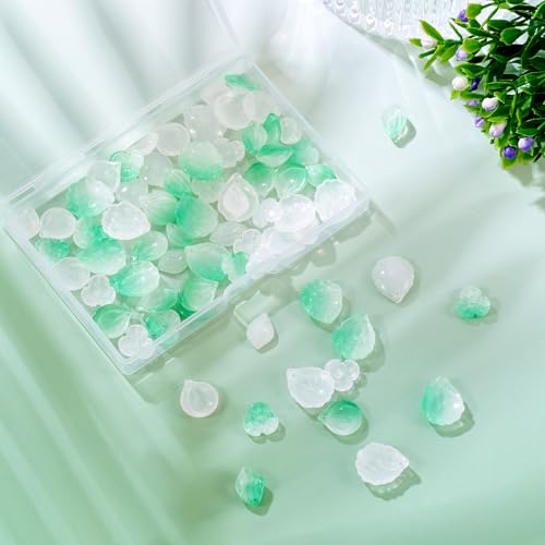 Beadthoven 80Pcs Lampwork Glass Leaf Pendants Mixed Color Crystal Glass Flower Leaves Charms Small Cute Charms Glass Leaf Beads for DIY Crafts Handmade Bracelet Necklace Earrings Jewelry Making - color: Leaf-8 Styles