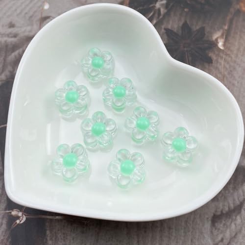 150Pcs Acrylic Flower Beads Candy Color Transparent Plastic Pastel Spacer Beads with Hole for DIY Crafts Wind Chimes Suncatcher Necklaces Bracelets Earrings Jewelry Making(Lake Green) - color: Lake Green