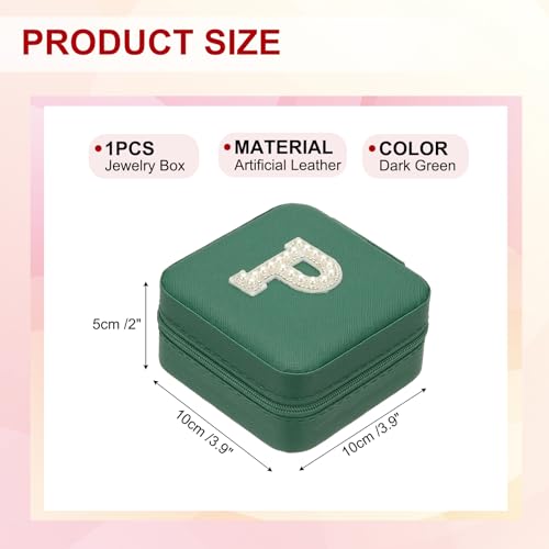PATIKIL Travel Jewelry Case, P Initial Small Travel Jewelry Box Organizer Rings Earrings Storage Case Personalized Gifts for Women Girls Birthday Christmas Bridesmaid Gifts, Dark Green - style: P