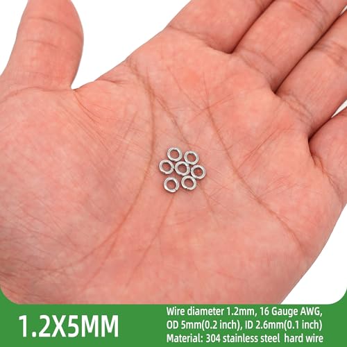 500PCS 5mm 1.2mm Thick Heavy Duty 16 Gauge Stainless Steel Jump Rings, Unwelded Metal Round Strong Craft O Ring for Necklace Bracelet Keychain Chainmail Jewelry Making - size: 5mm Od-1.2mm Thick-16 Gauge