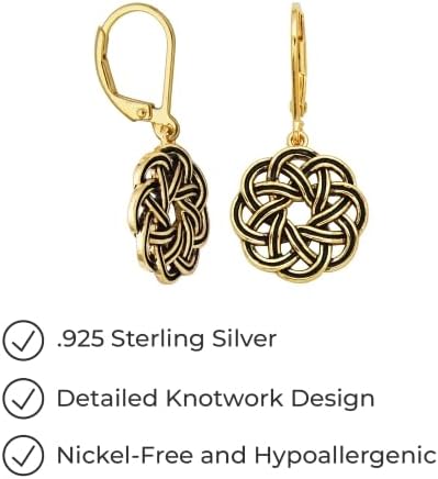 Amazon Essentials 925 Sterling Silver Leverback Celtic Knot Dangle with 18K Gold Plated Hypoallergenic Nickel-Free Earrings