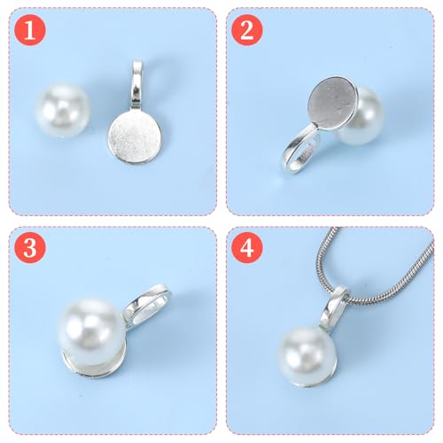 Psyqtsuary 100 pcs Bails for Jewelry Making Silver on Flat Pad Bails Round Pendants Charms Connector Hanger Glue On Pendant Bail Jewelry Bail - color: silver