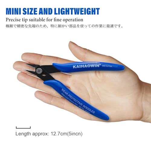 KAIHAOWIN Micro Wire Cutters with Spring, 5 Pack, 5 inch Precision Mini Flush Cutters Bulk, Nippers, Flush Cutting Pliers, Wire Snips, Small Side Cutters for Electronics Crafts Jewelry-Blue - size: 5 Pack