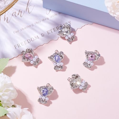 FASHEWELRY 6Pcs Alloy Rhinestone Flower Charms Pink Purple White Crystals Pendants Platinum Crafts Accessories with ABS Pearl Beads for Bracelet Necklace Earring Jewelry Making - color: Gradient Color Butterfly
