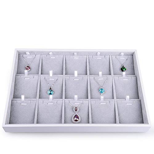 Oirlv Velvet Jewelry Organizer Trays Stackable Showcase Jewelry Display Storage Tray (15 Grids Insert) - size: 15 Grid Necklace/Pendant Insert Cards Tray
