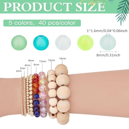 PH PandaHall 200pcs 8mm Frosted Glass Beads 5 Colors Round Green Bracelet Bead Transparent Frosted Crystal Beads Glass Jewelry Loose Bead for Summer Beading Necklace Bracelet Jewelry Crafts Making - color: Green