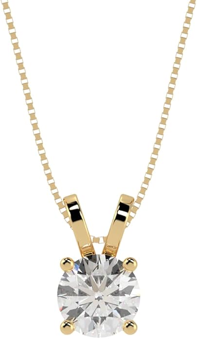 Houston Diamond District 0.5-10 Carat Lab Grown Diamond Solitaire Pendant Necklace, Round Cut Solitaire, 4-Prong Setting, Jewelry for Women (E-F, VS)