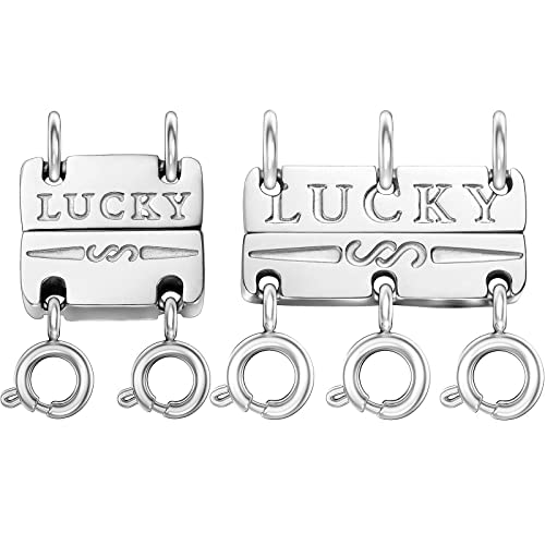 Dailyacc Lucky Necklace Layering Clasp 18K Gold and Silver Strong Multiple Necklace Clasps for Layered Look Separator - color: 2+3 Clasp - Silver (Double)