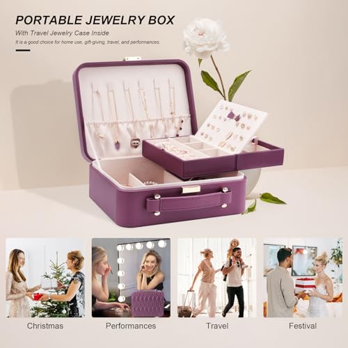Travel Jewelry Case Organizer, Large Travel Jewelry Organizer, Travel Jewelry Box and Portable Travel Jewelry Case, Burgundy Red - color: Exquisite Wine Red